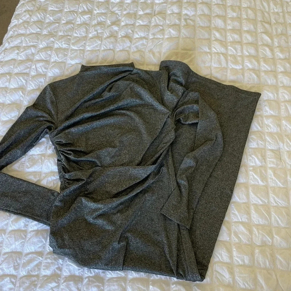 RARE Enza Costa metallic silver knit ruched maxi dress